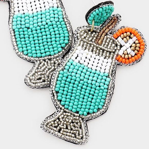 Cocktail Blue Seed Bead Felt Back Earrings - Picture 2 of 5